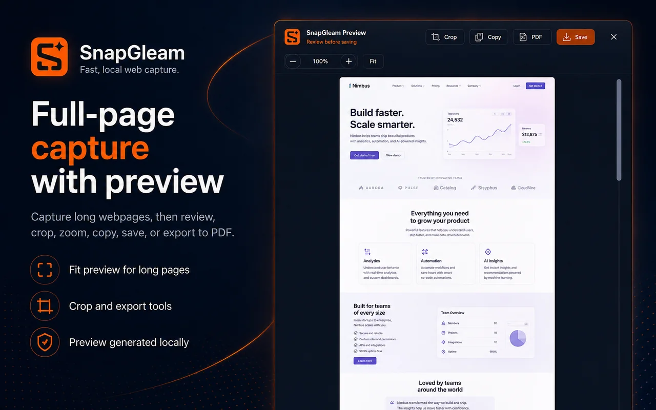 SnapGleam full-page preview