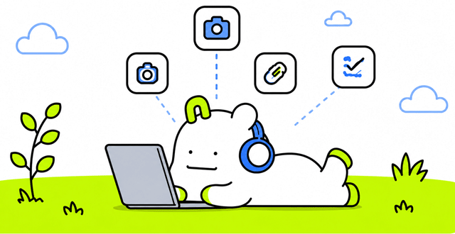 RANURANU mascot working with a laptop and magnifying glass